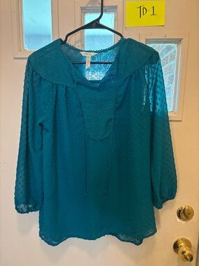 Matilda Jane Grace Teal Swiss Dot Peasant Blouse